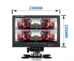 9 Quad Split Screen Monitor + Rear View Backup Camera System For RV Truck Bus