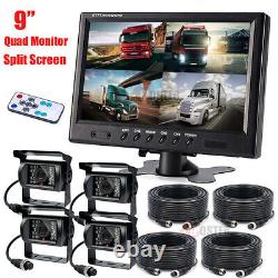 9 Quad Split Screen Monitor + Rear View Backup Camera System For RV Truck Bus