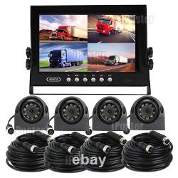 9 Quad Split Screen Monitor Rear View Side 4PIN Backup Camera Kit Truck Trailer