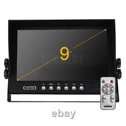 9 Quad Split Screen Monitor Rear View Side 4PIN Backup Camera Kit Truck Trailer