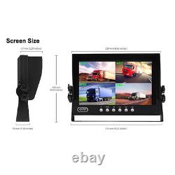 9 Quad Split Screen Monitor Rear View Side 4PIN Backup Camera Kit Truck Trailer