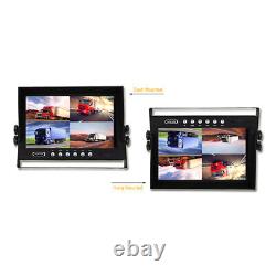 9 Quad Split Screen Monitor Rear View Side 4PIN Backup Camera Kit Truck Trailer