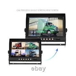 9 Quad Split Screen Monitor Rear View Side 4PIN Backup Camera Kit Truck Trailer