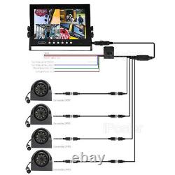 9 Quad Split Screen Monitor Rear View Side 4PIN Backup Camera Kit Truck Trailer