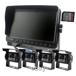9 Rear View Monitor DVR 4 Camera Backup System Trailer RV Rearview Safety Kit