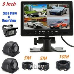 9 TFT Split Screen Quad Monitor Side Rear View Camera Backup For Bus Truck RV