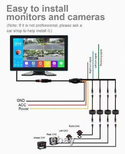 9 Touch Screen Quad DVR Monitor BT USB + Rear View Backup Cameras for Car Truck