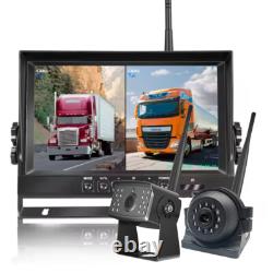 9 Wireless DVR Quad Monitor 2x RV Backup Camera Rear Side View for Trailer Bus