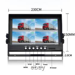 9 Wireless DVR Quad Monitor 2x RV Backup Camera Rear Side View for Trailer Bus