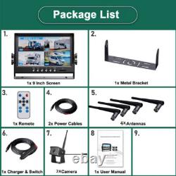 9 Wireless DVR Quad Monitor RV Backup Camera Rear Side View for Trailer Bus Van