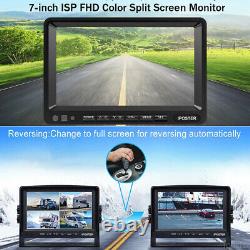 Backup Camera System 7'' DVR Split Screen Monitor Waterproof Rear View Parking
