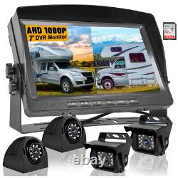 Backup Rear Side View Camera System + 7'' Quad View HD DVR Record Monitor for RV