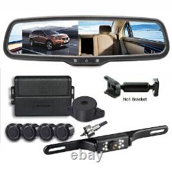 Car Rear View Mirror Monitor 4x Parking Radar Sensor Backup Reversing Camera Kit