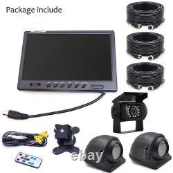 HD 9 Quad Split Monitor 3 x Front Side Backup Rear View Camera For RV Truck Bus