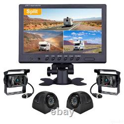 HD Quad Split 9'' Monitor Side Rear View Backup Camera Night Vision For Rv Truck