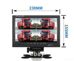 HD Quad Split 9'' Monitor Side Rear View Backup Camera Night Vision For Rv Truck