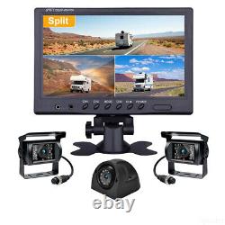 Quad Split 9'' Monitor Rear View Backup Camera Parking Night Vision For Rv Truck