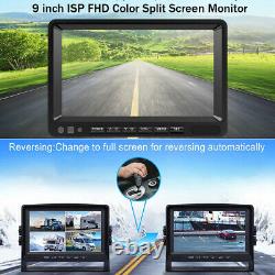 Rear View Backup Camera 9 Quad Split Monitor DVR Recorder For Car Truck Trailer