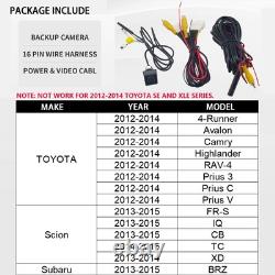 Rear View Backup Camera Kit for 2012-2014 Toyota Camry Corolla RAV4 Prius Ava