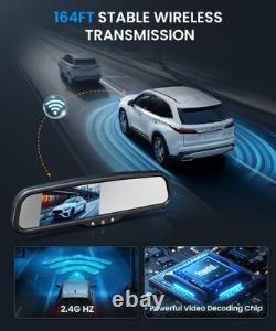 Rear View Mirror Backup Camera 4.3 HD Wireless IP69 Night Vision Car Truck