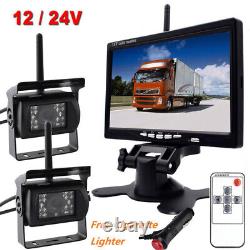 Wireless 7 Monitor + 2x IR Rear View Backup Camera Kit for Caravan RVs Truck