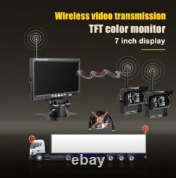 Wireless 7 Monitor 2x IR Rear View Backup Camera Kit for Truck Trailer RVs Bus